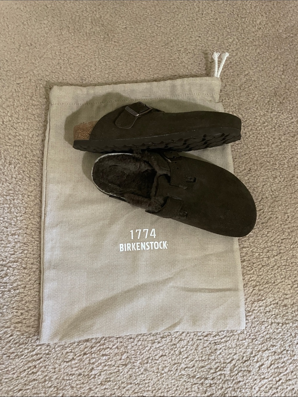 NWOB  Suede Shearling Fur-Lined Slip-On Clog - Dark Brown Suede - Picture 9 of 12